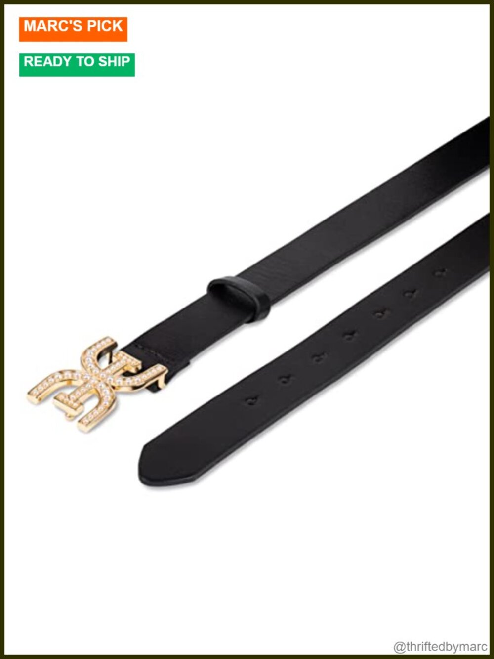 Imitation Pearl Embellished Double-E Logo Buckle Leather Belt - Picture 4 of 5